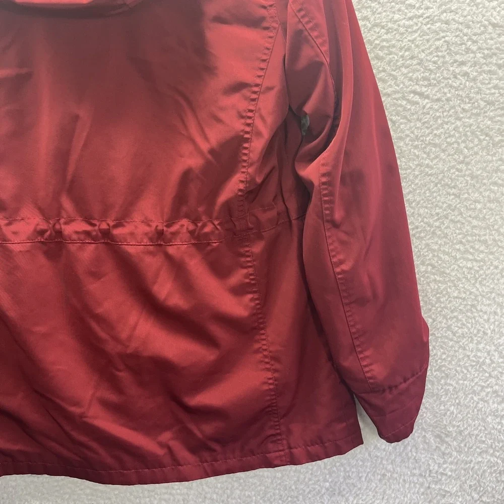 St Johns Bay Jacket Womens Small Red Pockets Full Zip Button Hooded Chore Preppy
